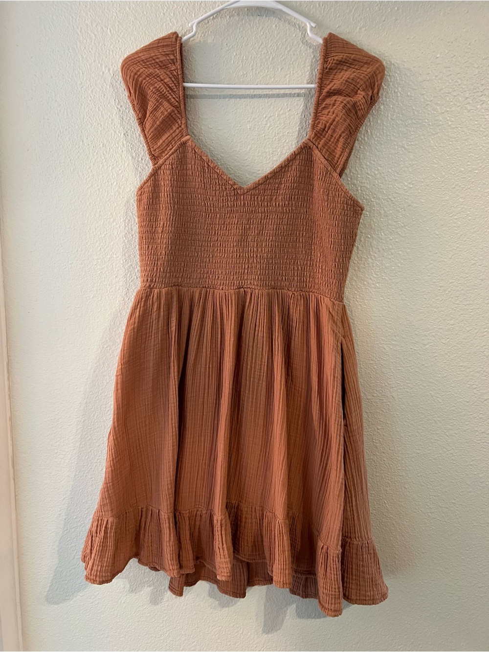American Eagle Outfitters Rust Textured Ruffle Sundress - Picture 5 of 6